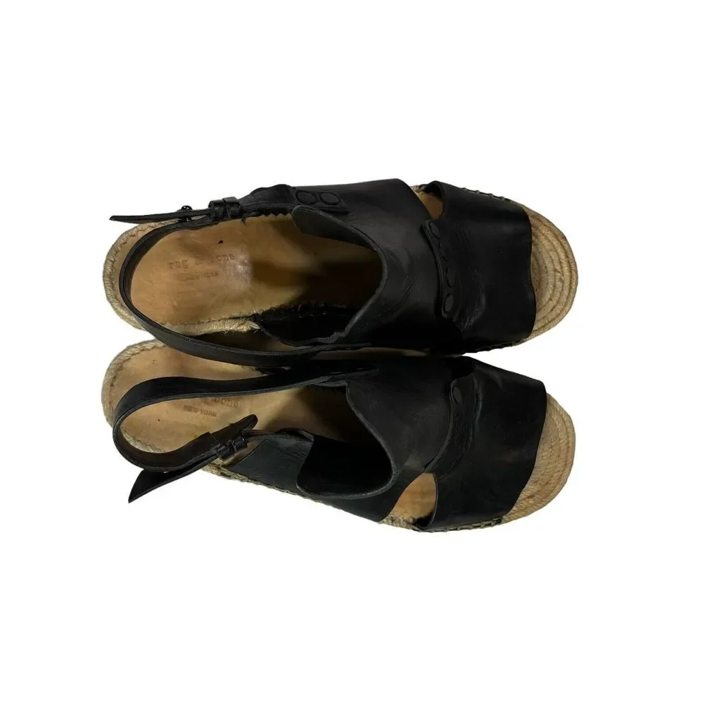 Rag & Bone Sayre Leather Espadrille Wedge black Sandals Wedge Size‎ 37.5 7.5